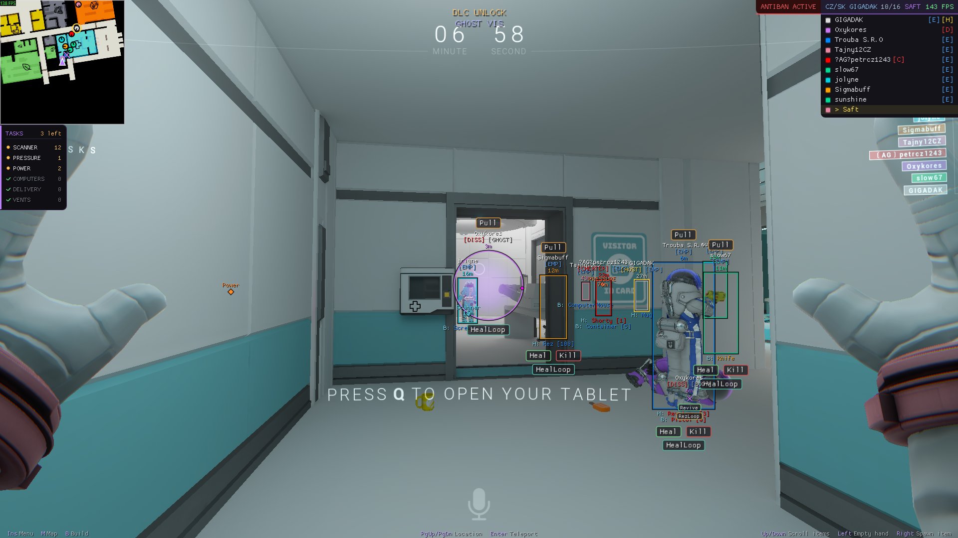 Live gameplay with ESP, minimap and action buttons