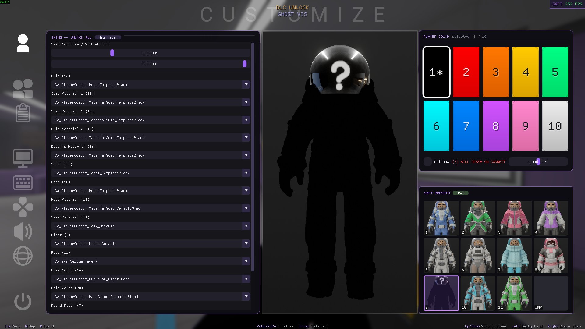 Skin customizer with appearance presets